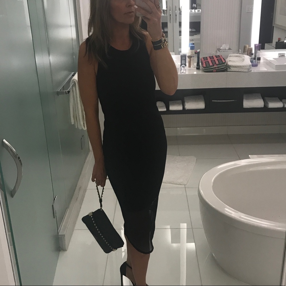 Trouve Black Midi Racerback Sleeveless Mesh Covered Dress Size Small
